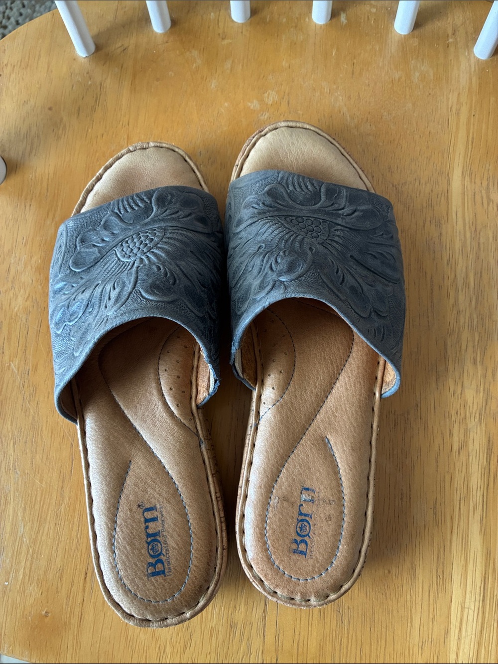 Born Embossed Gray Slide Mules